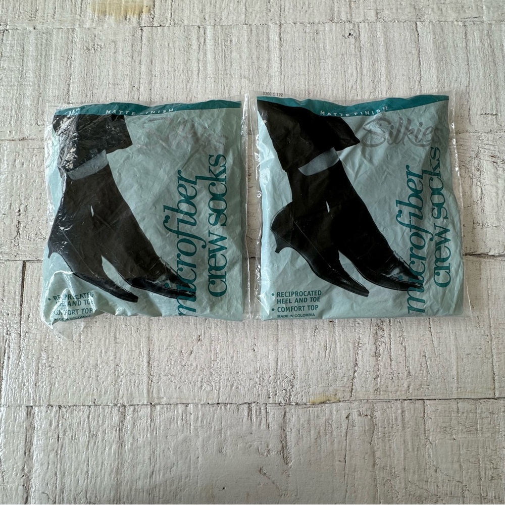 Vintage Silkies Microfiber Crew Socks NEW‎ Lot of 2 Black Brown Comfort Top
